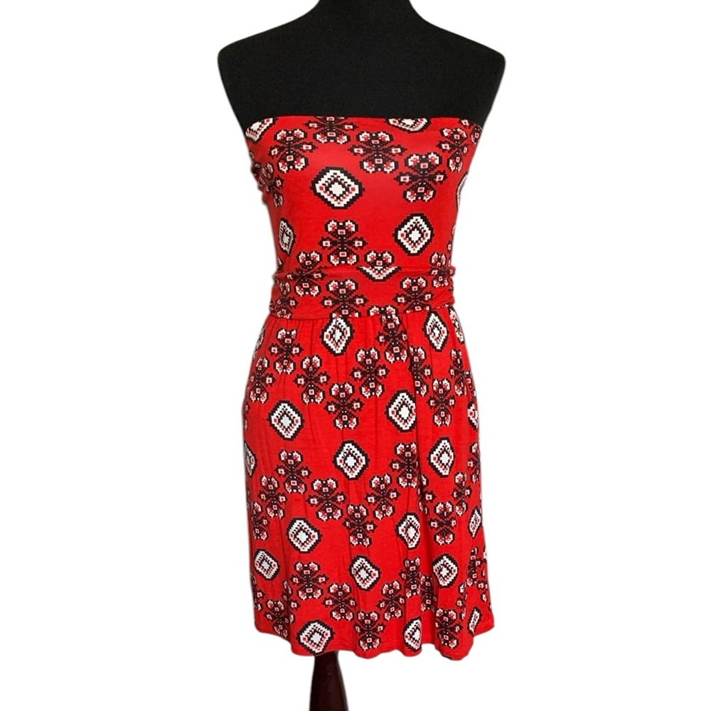 Fantastic Fawn Red Aztec/Tribal Print Strapless Mini Sundress Women’s Small